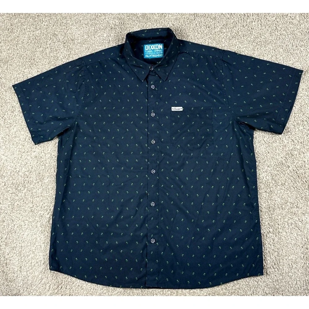 Dixxon Flannel Co Shirt Mens 2XL Blue Short Sleeve Palm Tree Lightweight Stretch - Picture 1 of 10